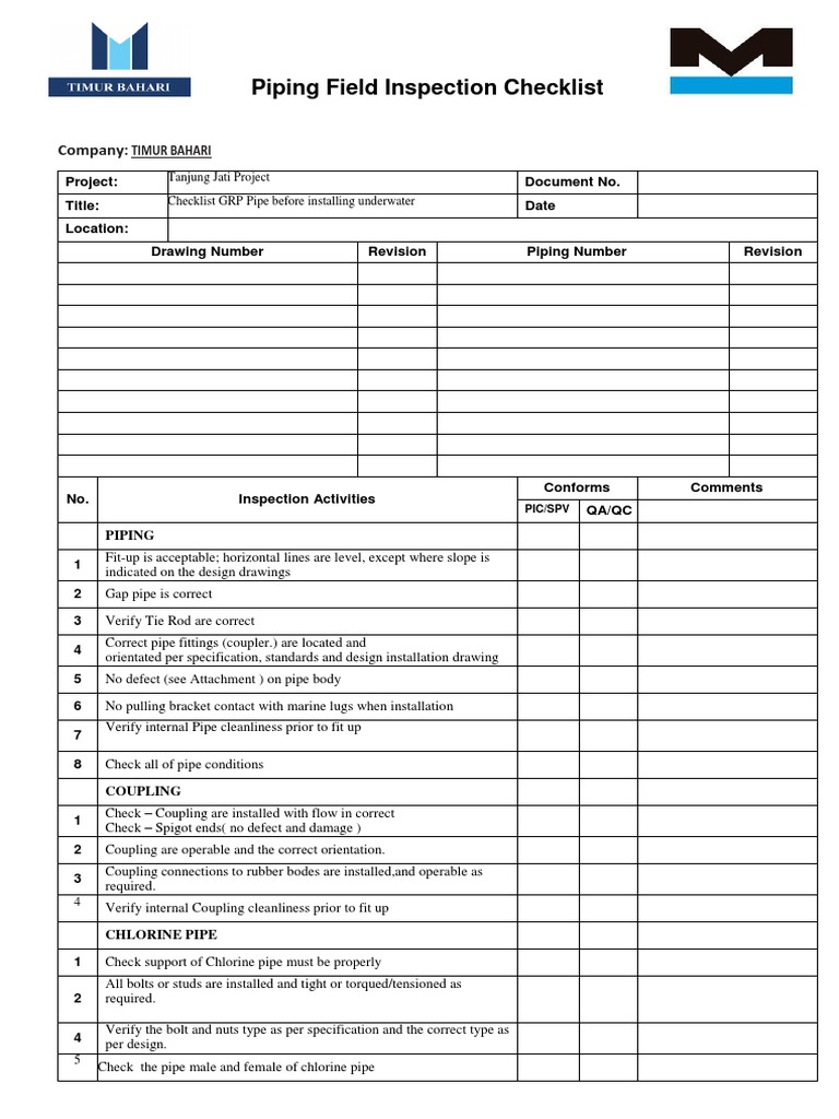 Piping Field Inspection Checklist Dikonversi PDF Pipe (Fluid
