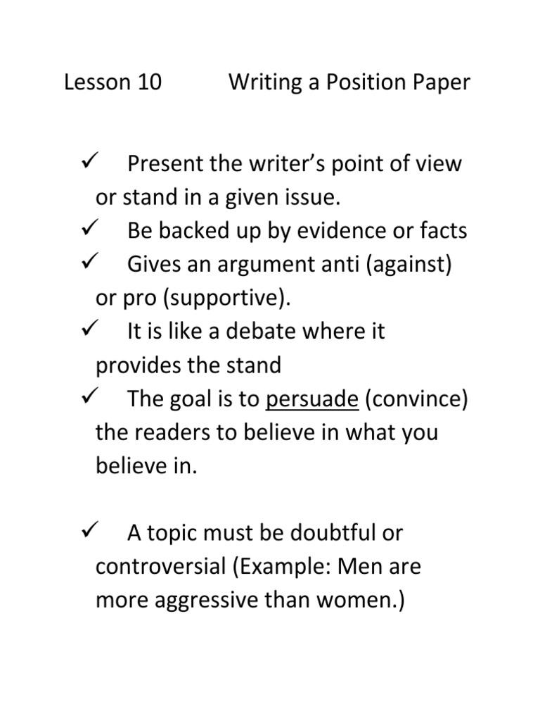 Lesson 10 Writing A Position Paper PDF
