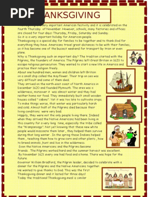 Thanksgiving Reading For Pre Intermediate Reading Comprehension Exercises Writing Creative W 82971 Thanksgiving Thanksgiving Dinner