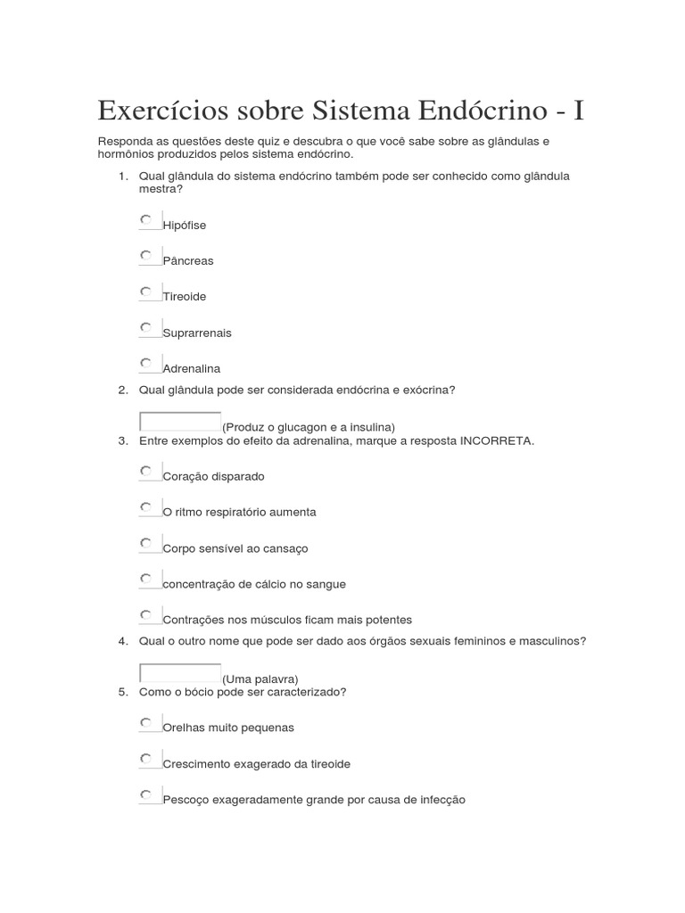Exercícios Sobre Sistema Endócrino - 002-Uphx | PDF | Sistema endócrino ...