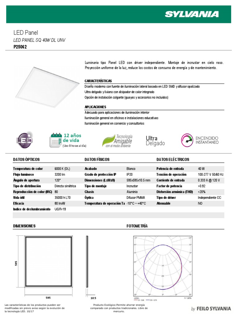 Panel LED 60x60 40W Sylvania Ficha Tecnica Diodo emisor de luz
