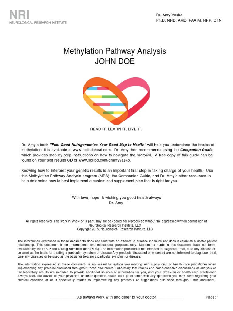 DR Yasko Methylation Sample Report PDF Vitamin B12 Biochemistry