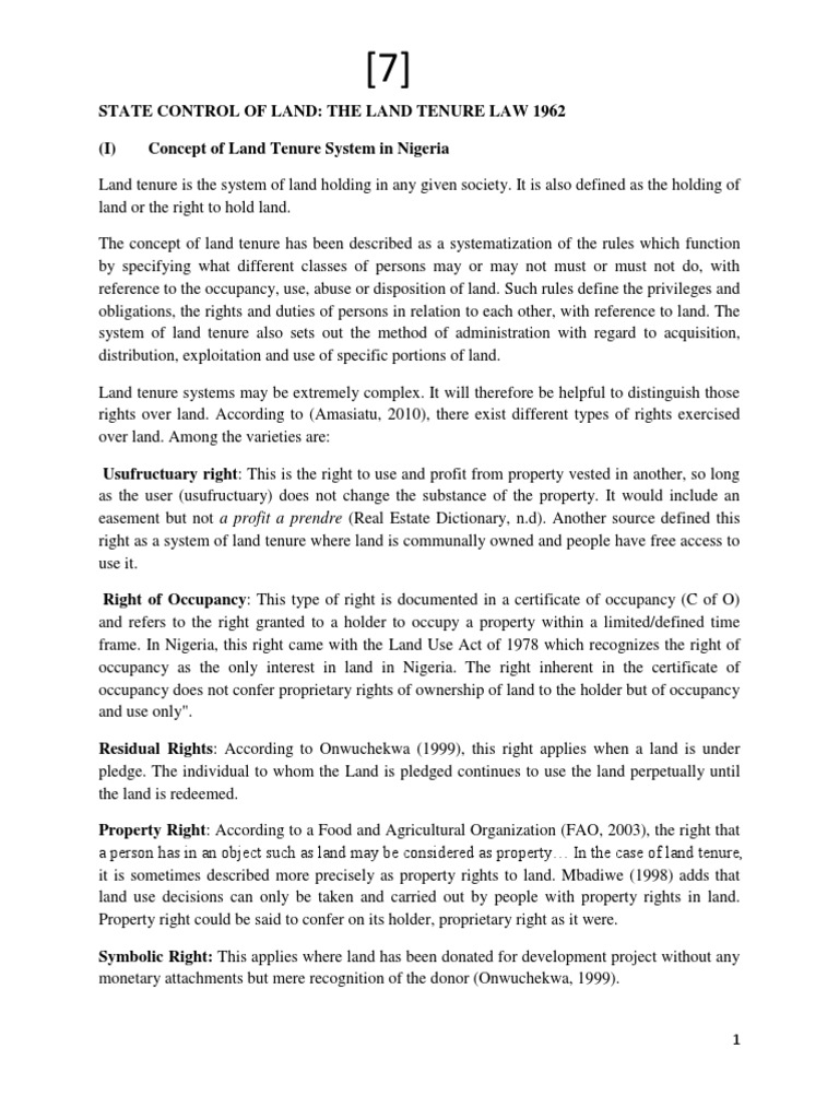 7 State Control of Land The Land Tenure Law 1962 No 7 PDF Real