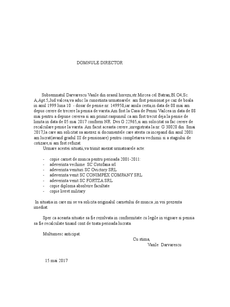 Cerere Pensie Casa Pensii Vl