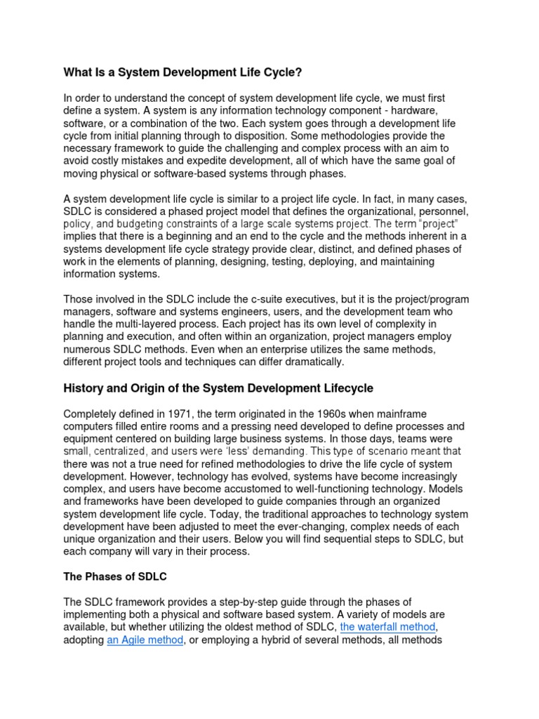 System Development Life Cycle Guide | PDF | Software Development ...