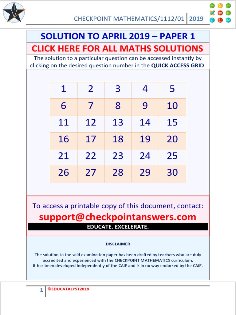 Secondary Checkpoint Mathematics April Paper 1 2019 Details Solution ...