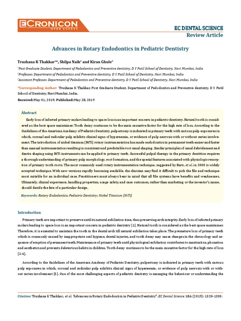 Advances in Rotary Pediatric Endodontics PDF Human Tooth Dentistry