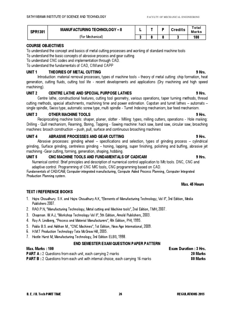 Manufacturing Technology II Syllabus | PDF | Machining | Grinding ...