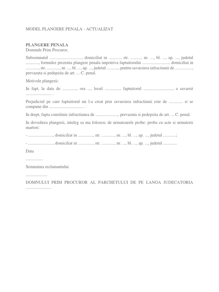 Model Plangere Penala | PDF