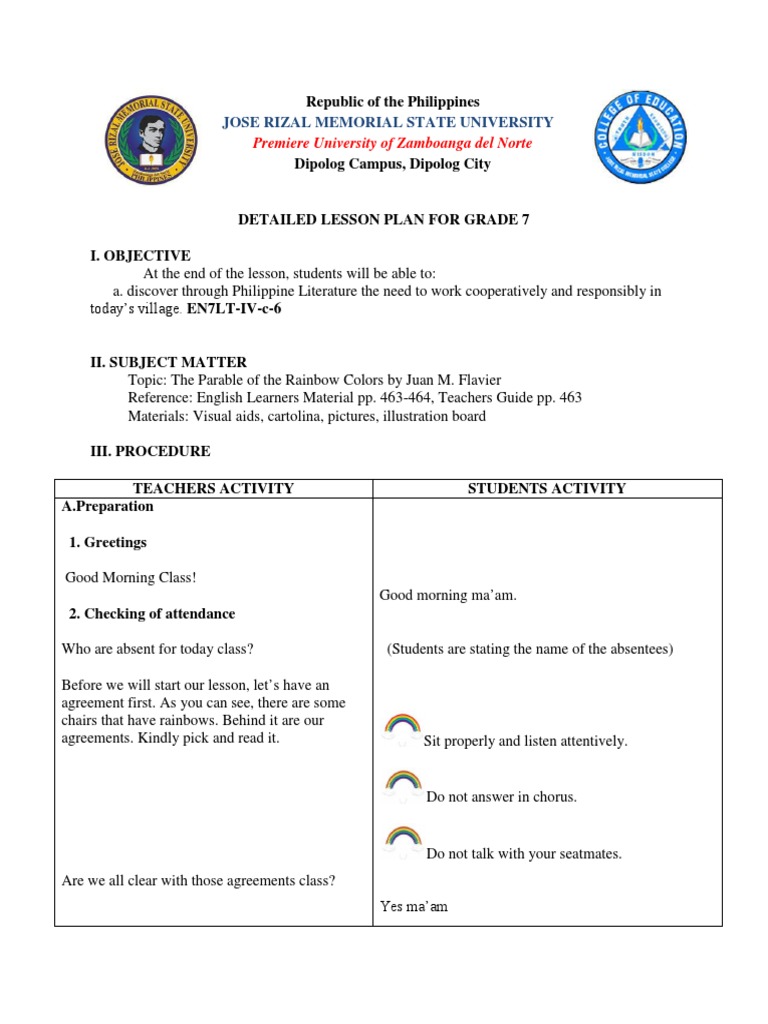 The Parable of Rainbow Colors Actual 17 Lesson Plan Cognition