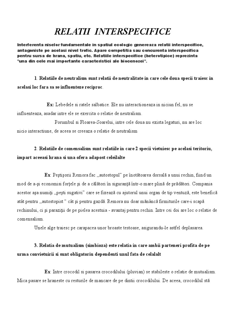 Relatii Interspecifice | PDF