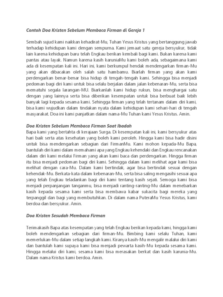 Contoh Doa Kristen Sebelum Membaca Firman Di Gereja 1 | PDF