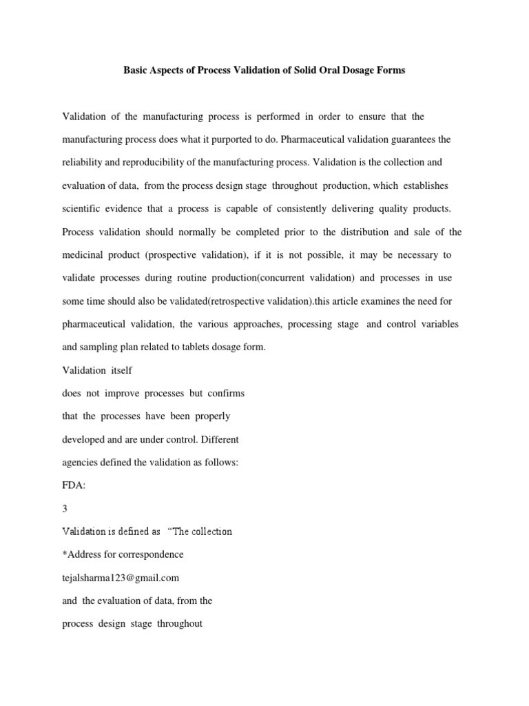 Process Validation in Oral Dosage Forms | PDF | Tablet (Pharmacy ...