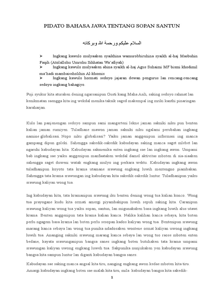 Pidato Bahasa Jawa Tentang Sopan Santun PDF