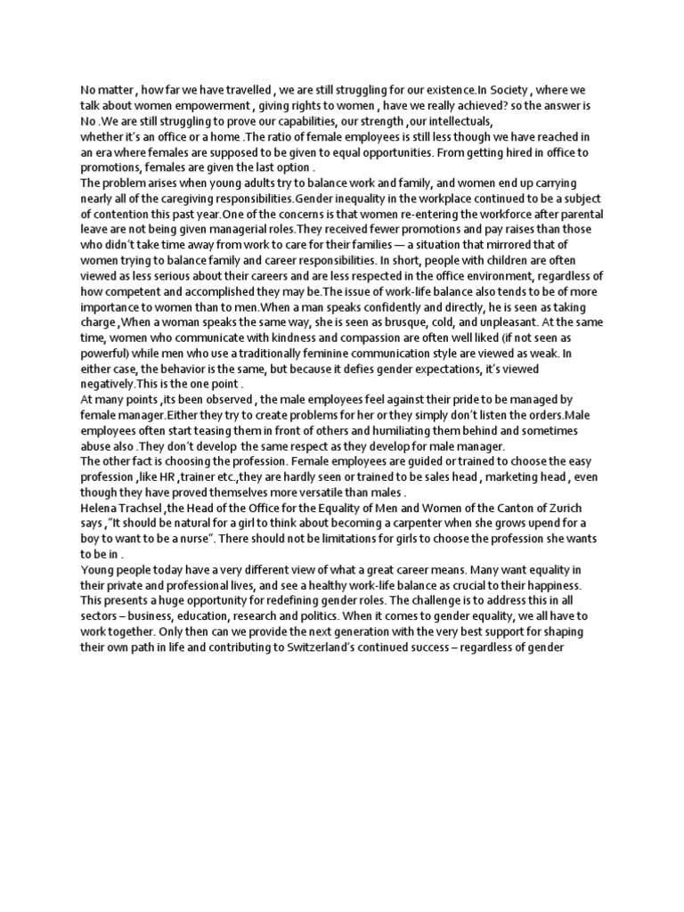 Gender Inequality in the Workplace | PDF | Gender Inequality | Gender ...