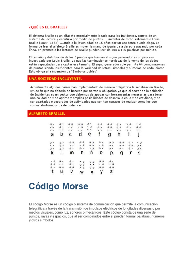 Braile y Morse PDF Telegrafía Discapacidad visual