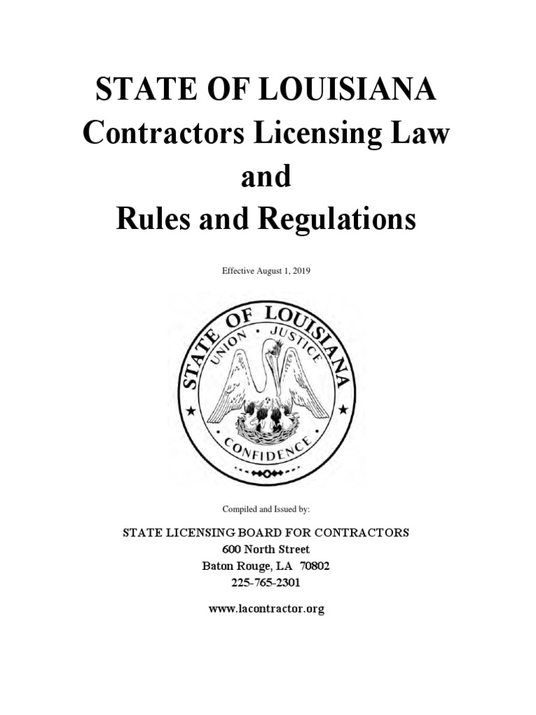 STATE OF LOUISIANA Contractors Licensing Law and Rules and Regulations