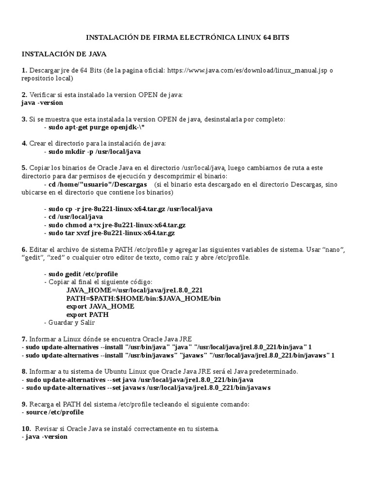 Instalación de Firma Electrónica en Linux | PDF | Java (lenguaje de ...