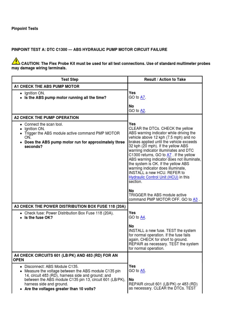 DTC c1300 Abs Hydraulic Pump Motor Circuit Failure PDF Anti Lock Braking System Fuse