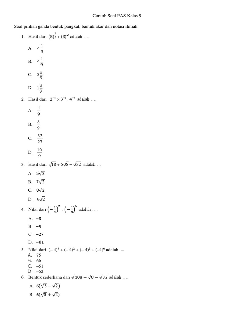 Contoh Soal Pas Kelas 9