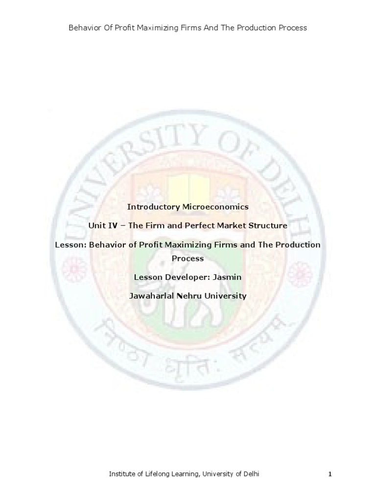 Profit Maximizing Firms' Behavior | PDF | Perfect Competition | Profit ...