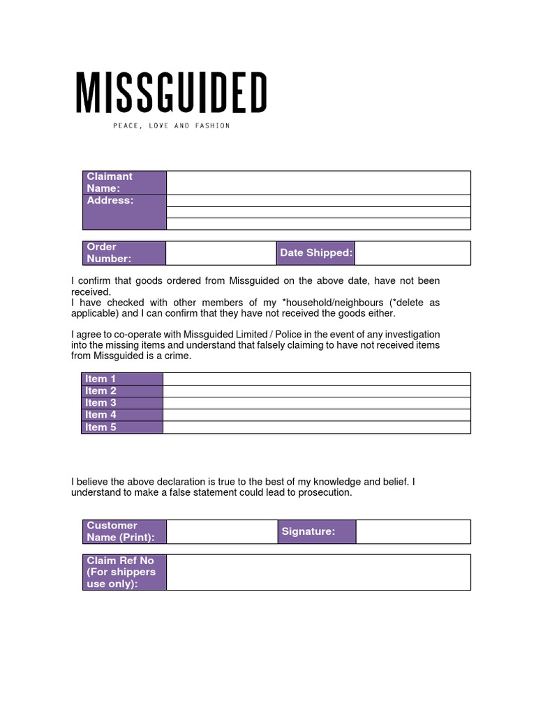 Non-Receipt of Goods Disclaimer Form | PDF