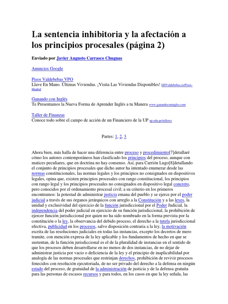 La Sentencia Inhibitoria y La Afectación A Los Principios Procesales