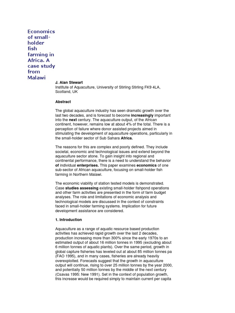 Economics of Small-Holder Fish Farming | PDF | Aquaculture | Agriculture