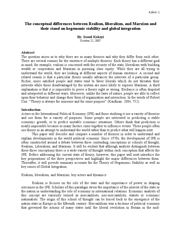 Realism vs liberalism chart image