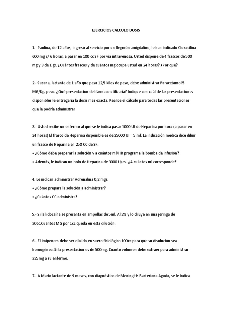 Ejercicios de Cálculo de Dosis Pediátricas | PDF
