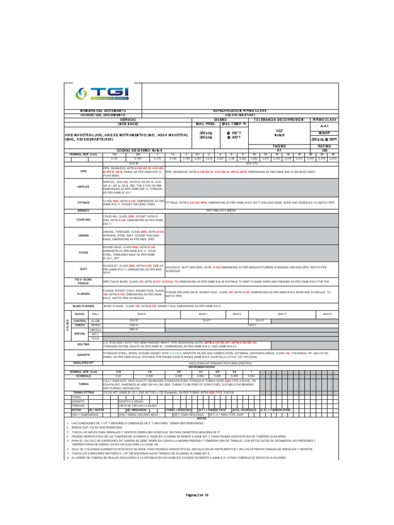 Piping Class Specification CE-174-189-31-001 | PDF | Pipe (Fluid ...