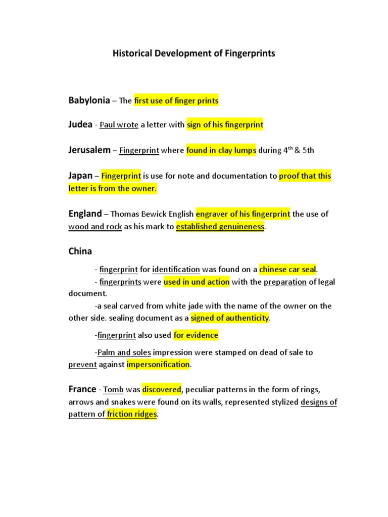 Historical Development of Fingerprints | PDF | Fingerprint | Forensic ...