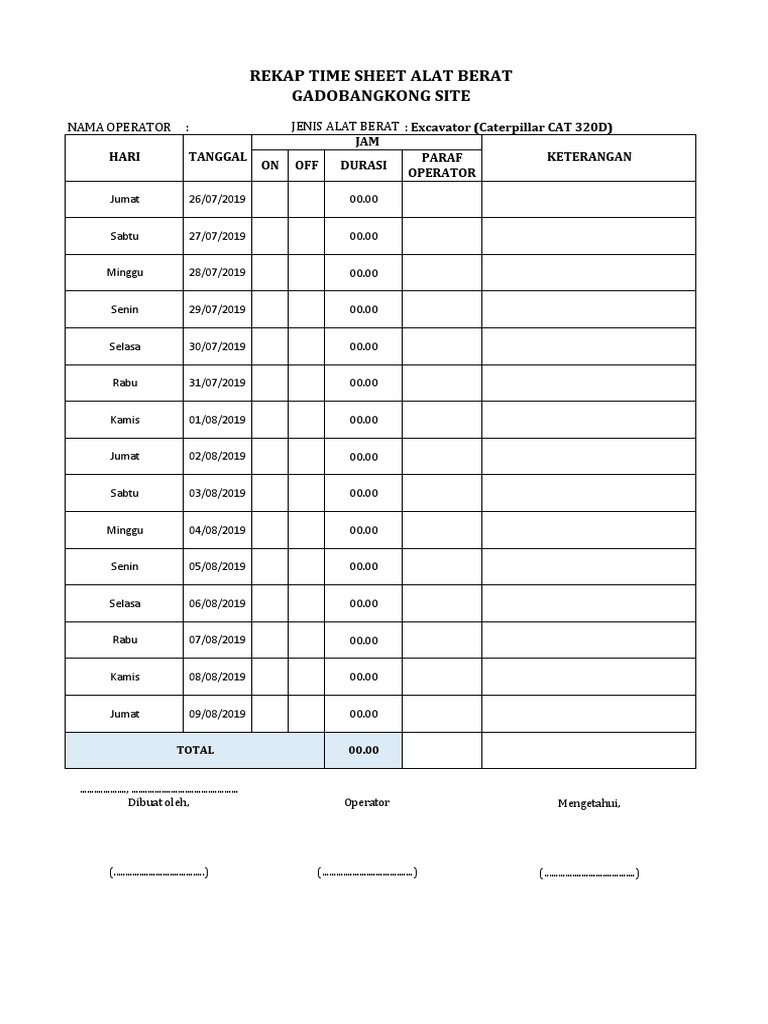 Contoh Format Timesheet