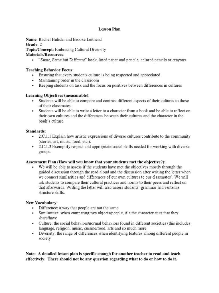 Elm 375 Culturally Relevant Lesson Plan | PDF | Lesson Plan | Behavior ...