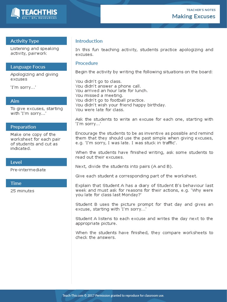 Expression Making Excuses | PDF | Linguistics | Behavior Modification