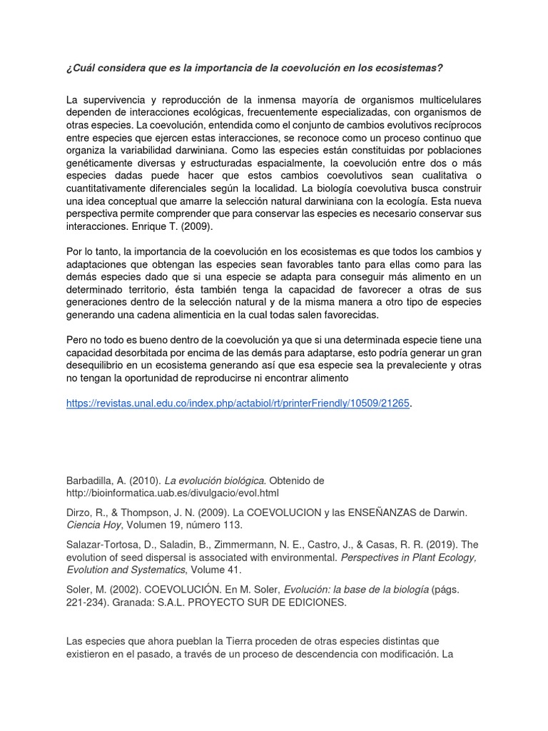 COEVOLUCIÓN PDF Simbiosis Evolución