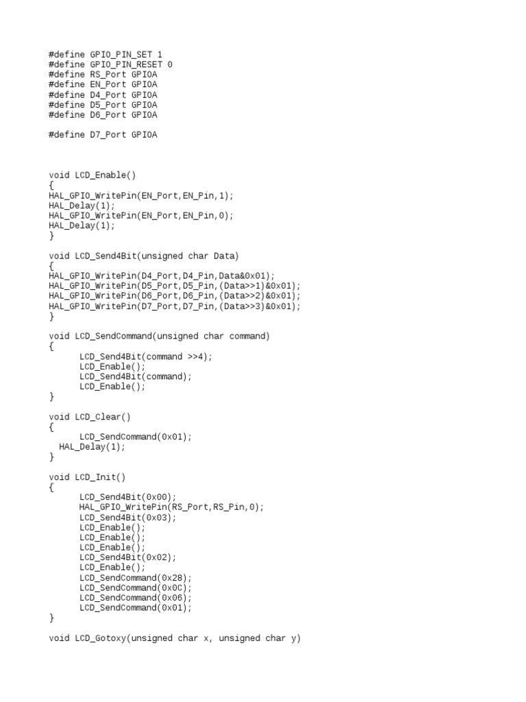 LCD Control Code for GPIOA Pins | PDF