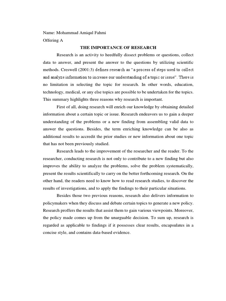 The Importance Of Research Pdf Psychology Justification