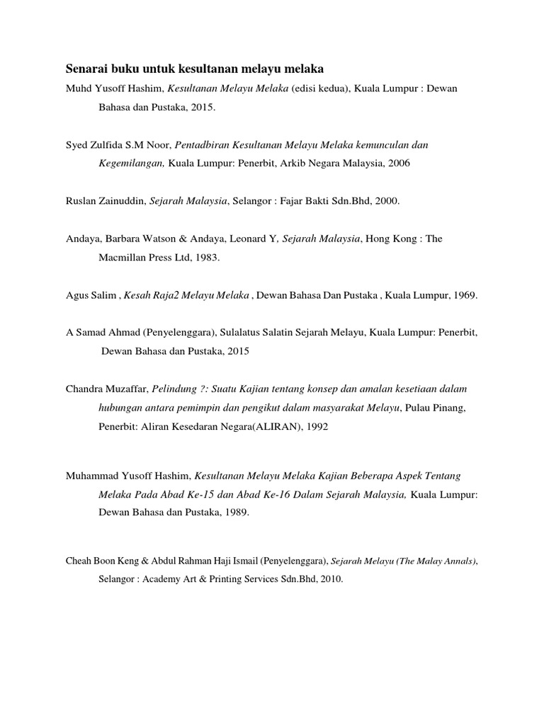 Senarai Buku Untuk Kesultanan Melayu Melaka Pdf