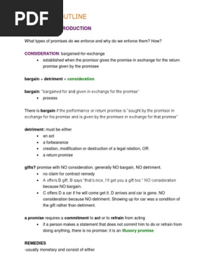 Contracts Outline Pdf Consideration Damages