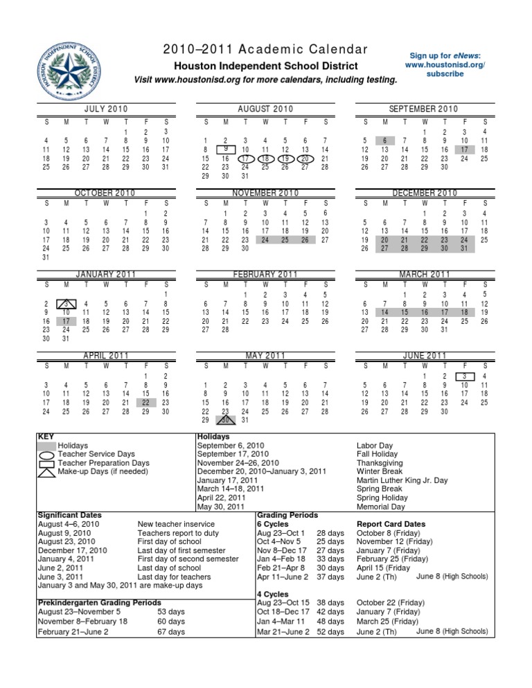 2010-2011 HISDschoolcalendar | PDF | Observances | Holidays