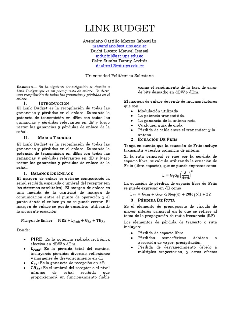 Presupuesto de Enlace en RF | PDF | Antena (Radio) | Decibel