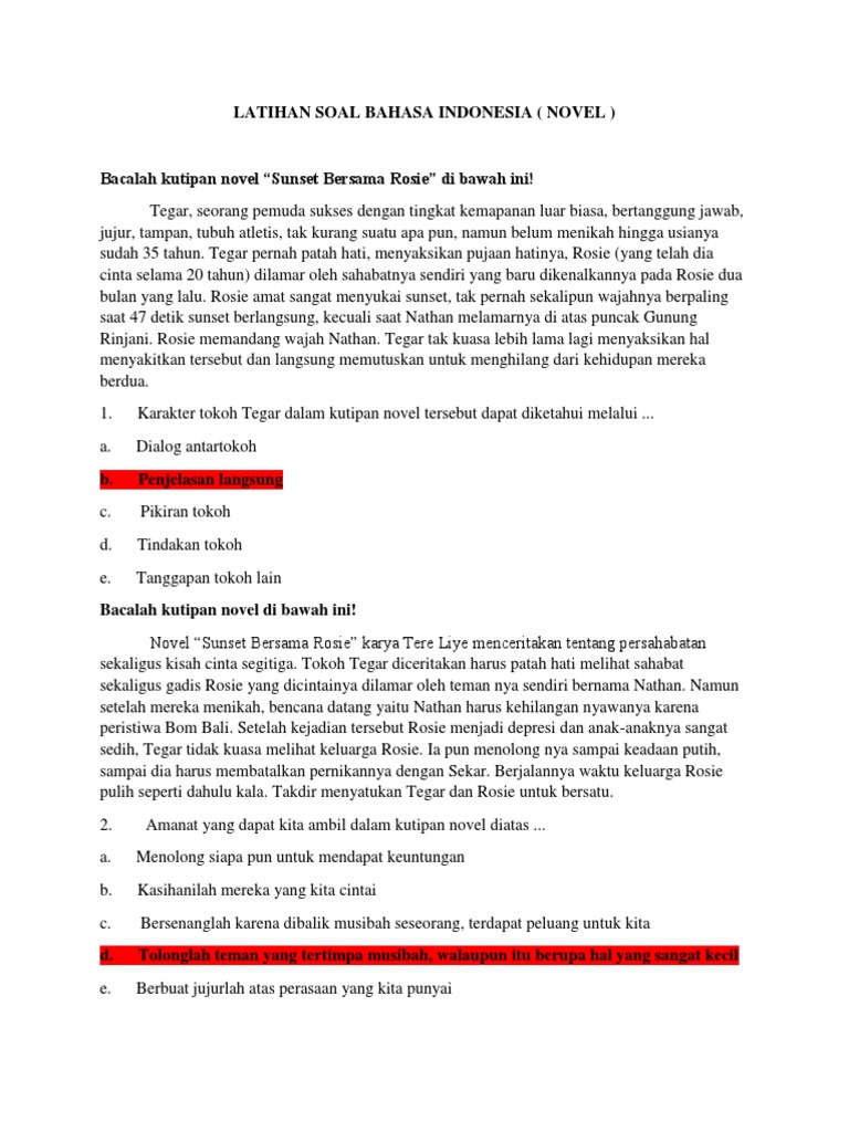 Latihan Soal Bahasa Indonesia Novel Pdf