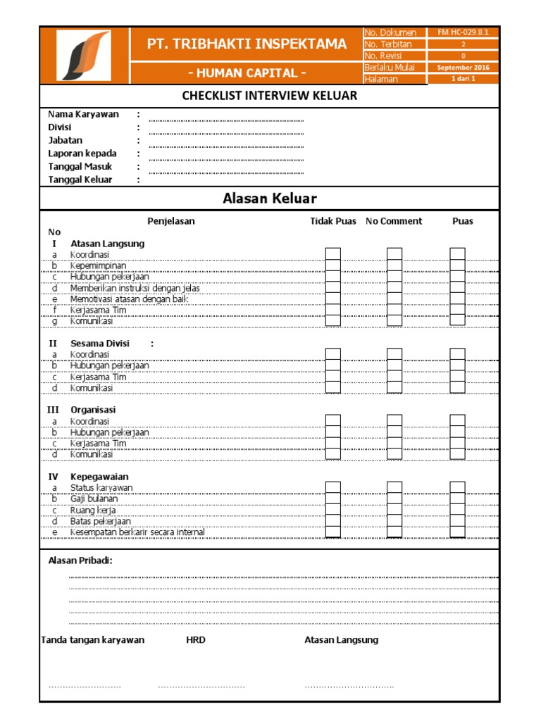 FM - hc-029.8.1 - Checklist Interview Keluar | PDF