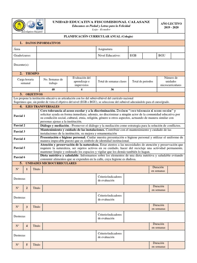 Planificación Curricular PCA 2019-2020 | PDF | Plan de estudios | Cognición