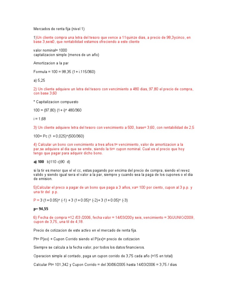 Ejercicios de Renta Fija y Bonos | PDF | Renta Fija | Inversiones