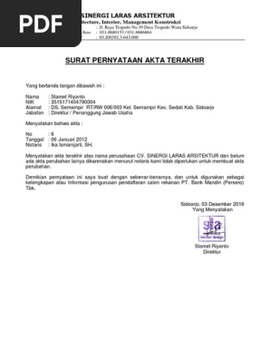 Surat Pernyataan Akta Terakhir