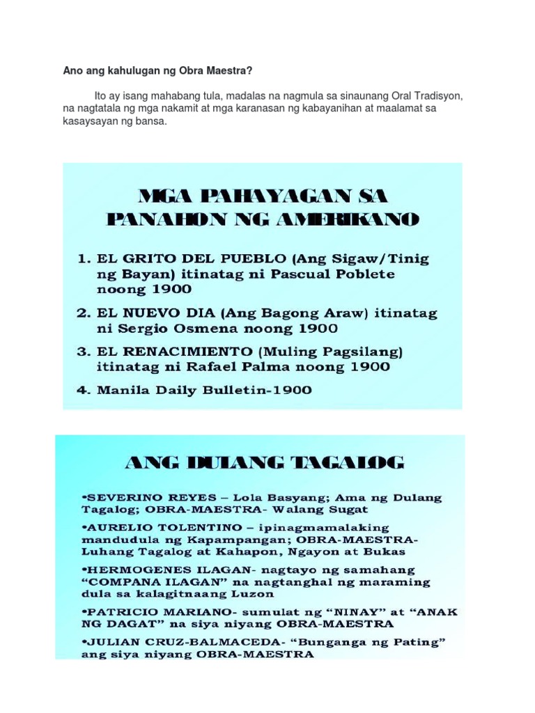 Ano Ang Kahulugan Ng Obrang Maestra Pdf