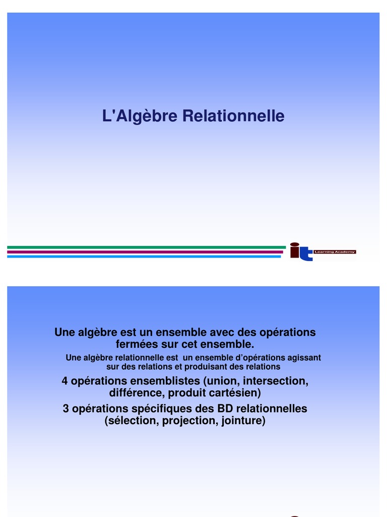 Introduction à l'Algèbre Relationnelle | PDF | Base de données ...