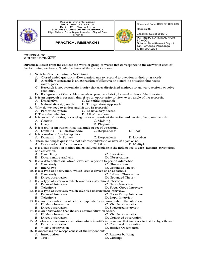 research methodology final exam questions and answers pdf